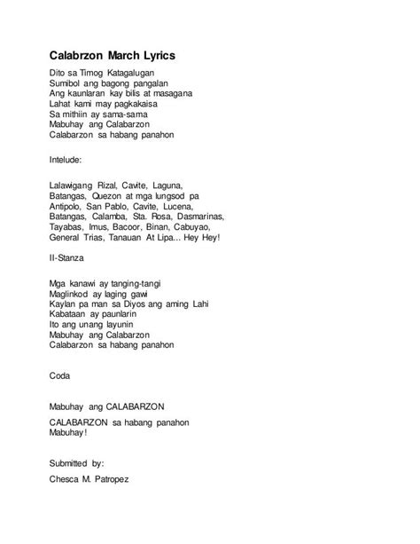 calamba hymn lyrics|Calabarzon March Lyrics .